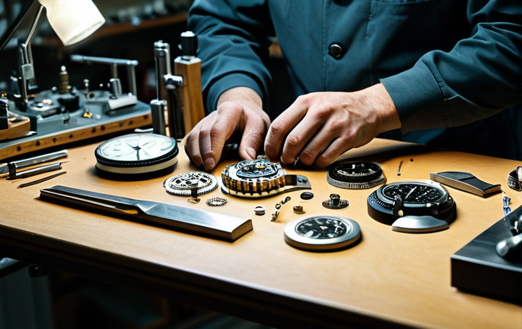 아날로그 시계 제조 과정 - The Watchmaker's Workbench**

"A skilled watchmaker meticulously assembling a watch movement at thei...
