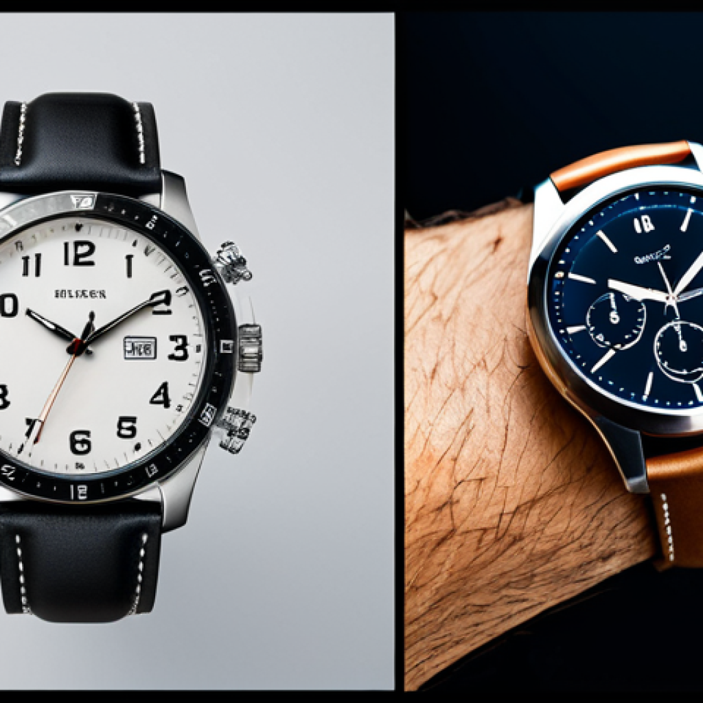 스마트워치와 아날로그 시계 비교 - Timeless Elegance vs. Modern Tech**

"A split image showcasing a classic analog watch with a leather...