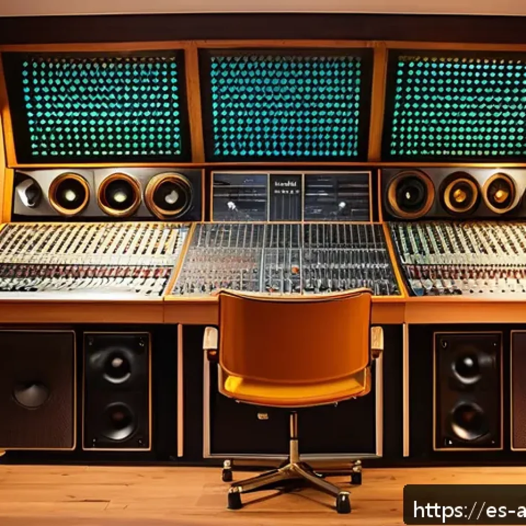 아날로그 레코딩 스튜디오 - A cozy vintage recording studio interior featuring classic analog equipment: a large SSL 4000 mixing...